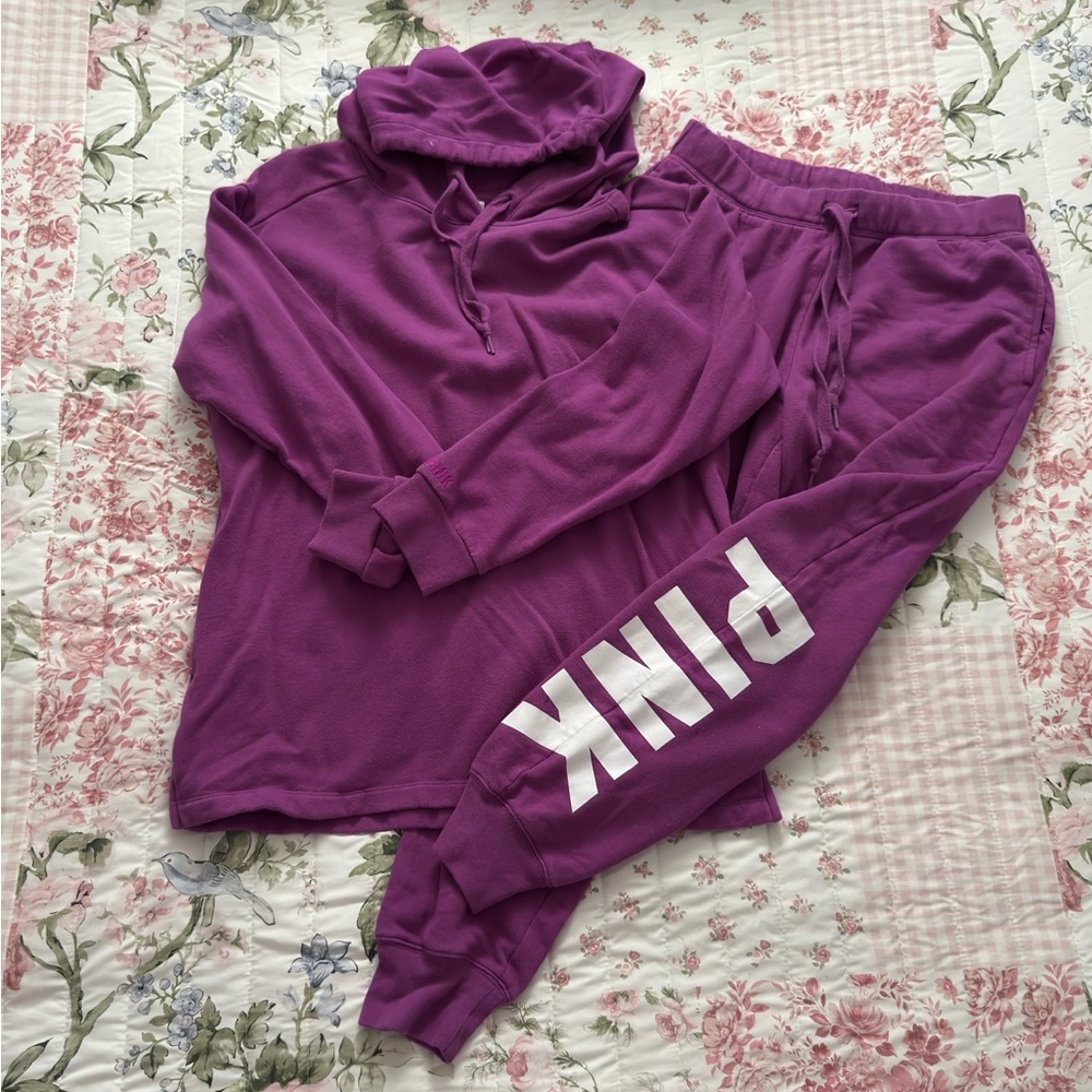 PINK Victoria's Secret Purple Hoodie & Jogger Set with White Logo